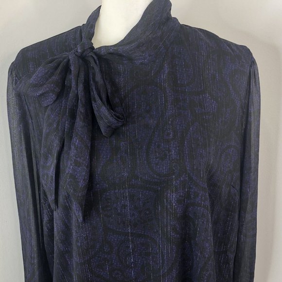 Michael Kors Tops - Michael Kors Womens Blouse Purple & Black Bow Size XL Metallic Sheer Sleeves